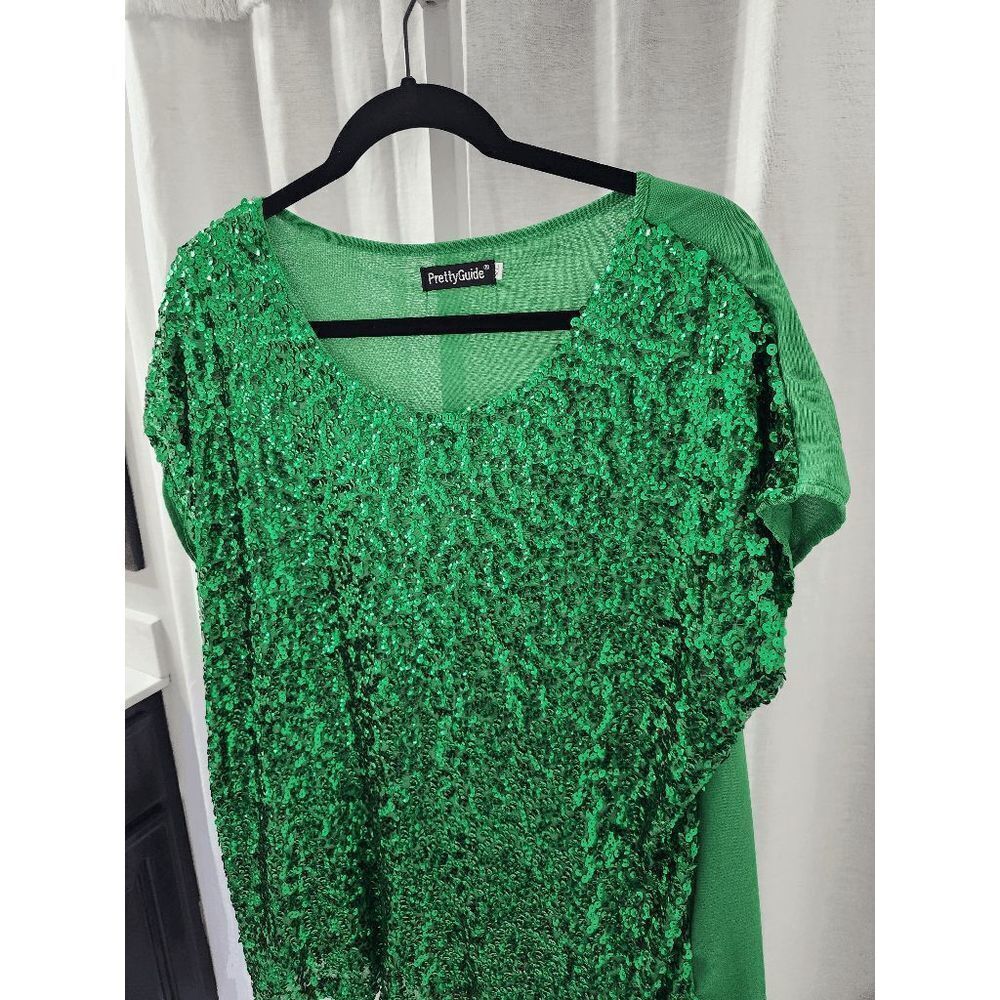 PrettyGuide Green Sequin Front Blouse XL - Picture 3 of 5